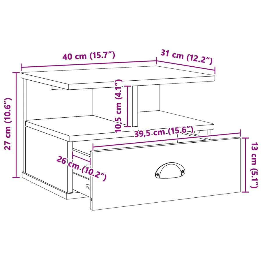 Cabinet de chevet HILL Marron miel 40 x 31 x 27 cm Pin massif - 9