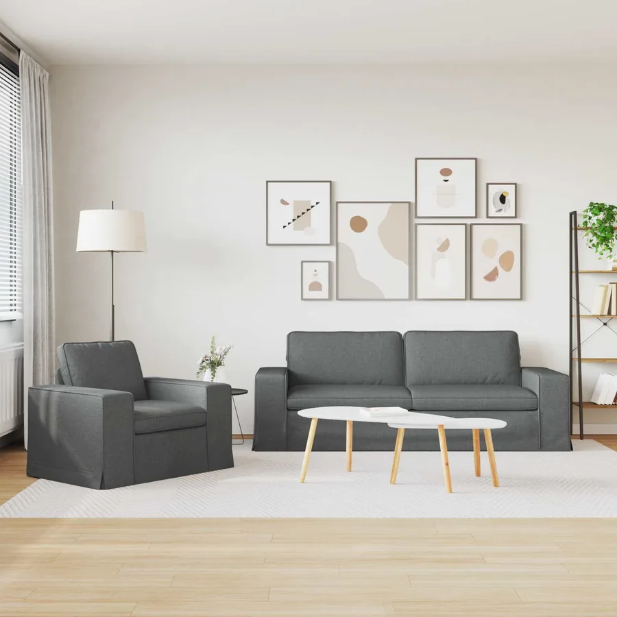 Ensemble de Canapés 2 pcs Gris foncé 222 x 80 x 82 cm tissu - 3