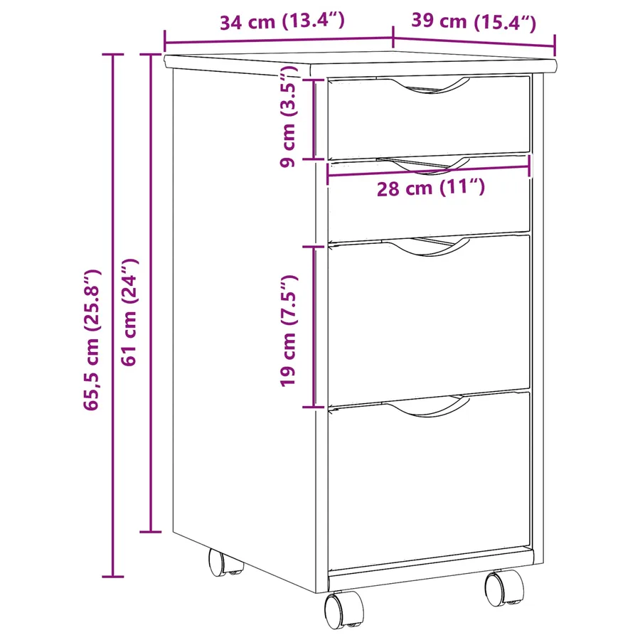 Cabinet roulant avec bureau avec roue MOSS Vernis transparent - 8