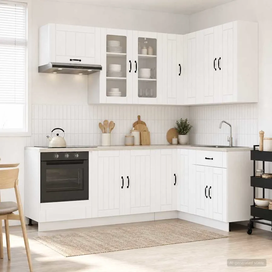 Unité de cuisine LUCCA 8 pcs Blanc Bois d'ingénierie