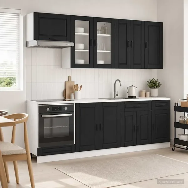 Unité de cuisine PORTO 8 pcs Noir Bois d'ingénierie