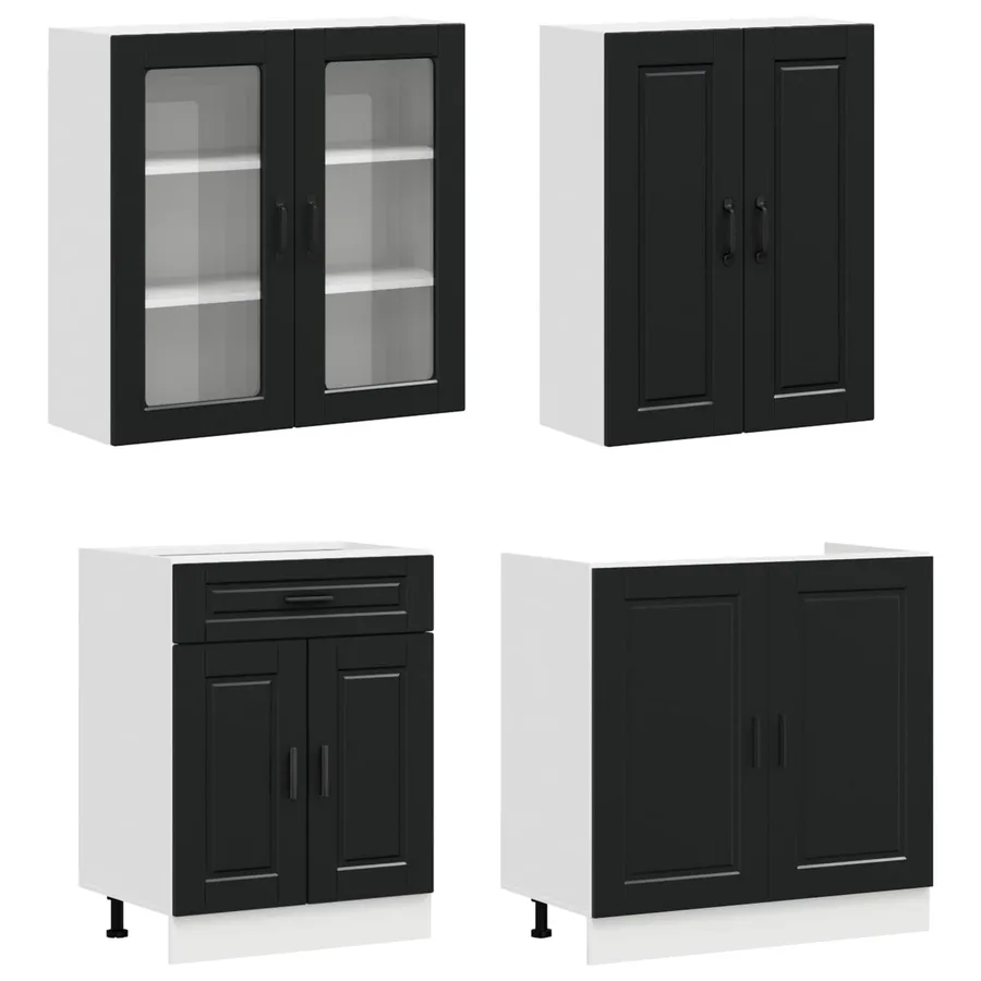 Unité de cuisine PORTO 8 pcs Noir Bois d'ingénierie - 3