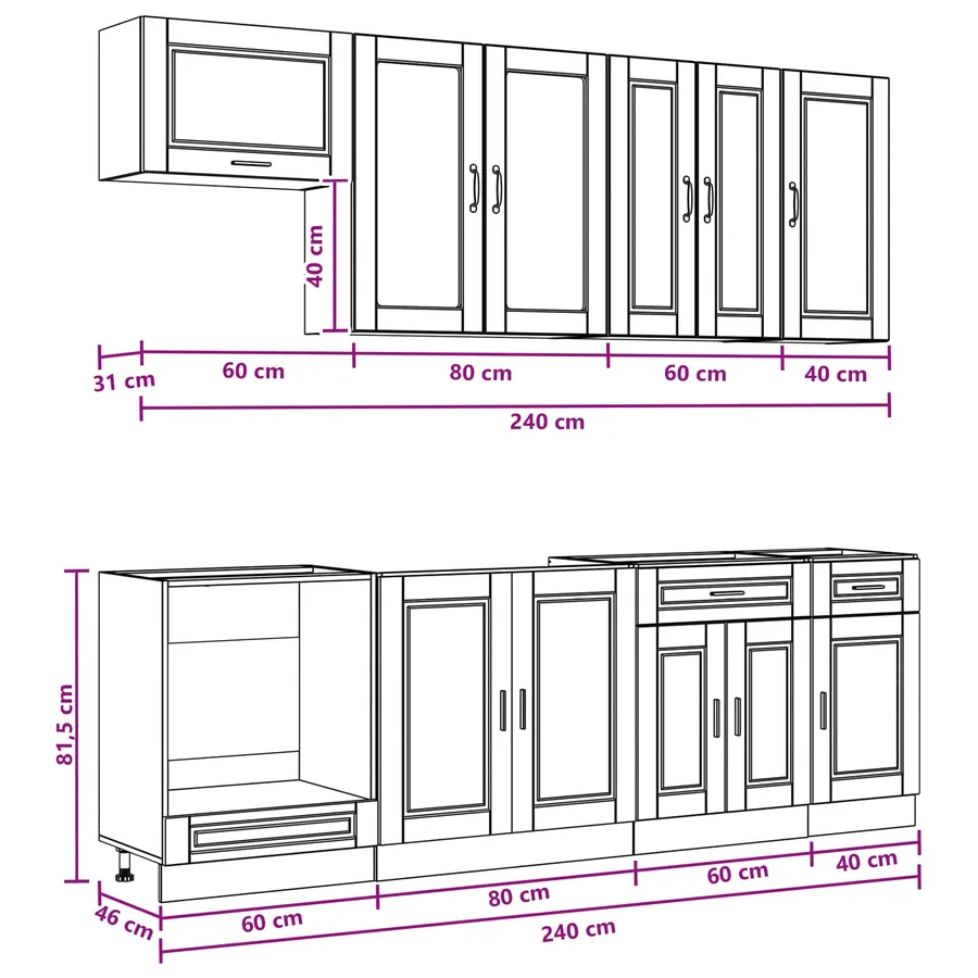Unité de cuisine PORTO 8 pcs Noir Bois d'ingénierie - 9