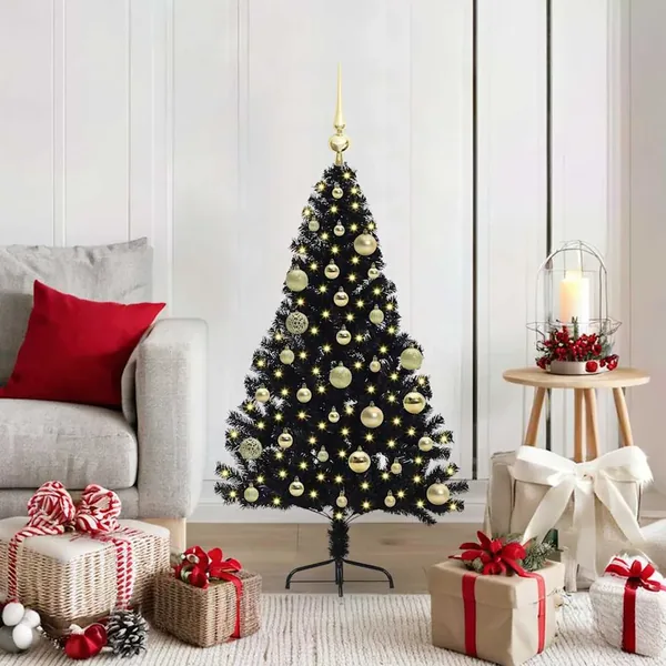 Sapin de Noël artificiel pré-éclairé Noir 120 cm PVC