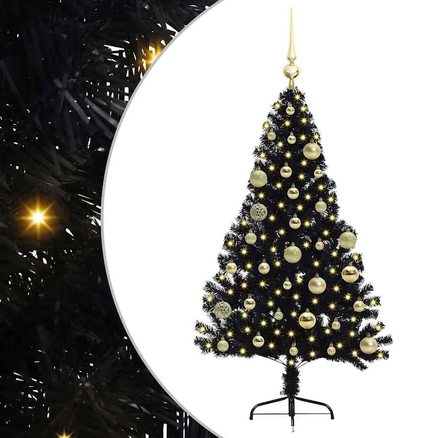 Sapin de Noël artificiel pré-éclairé Noir 120 cm PVC - 2