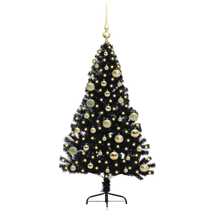 Sapin de Noël artificiel pré-éclairé Noir 120 cm PVC - 3