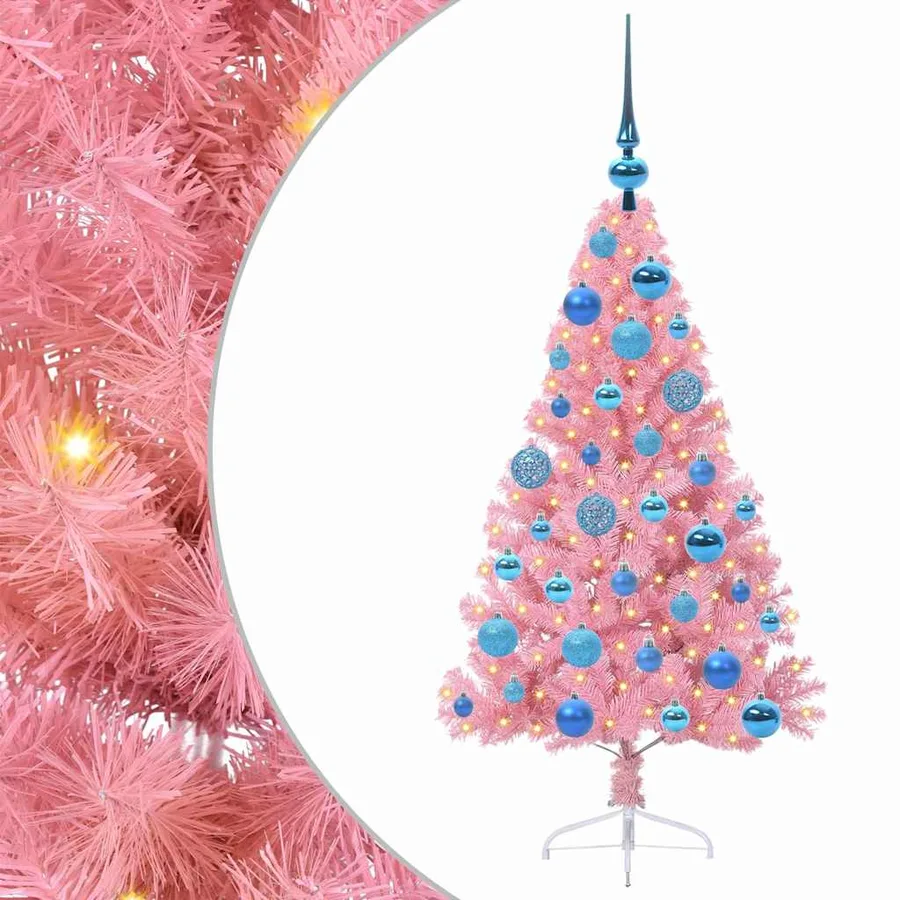 Sapin de Noël artificiel pré-éclairé Rose 120 cm PVC - 2