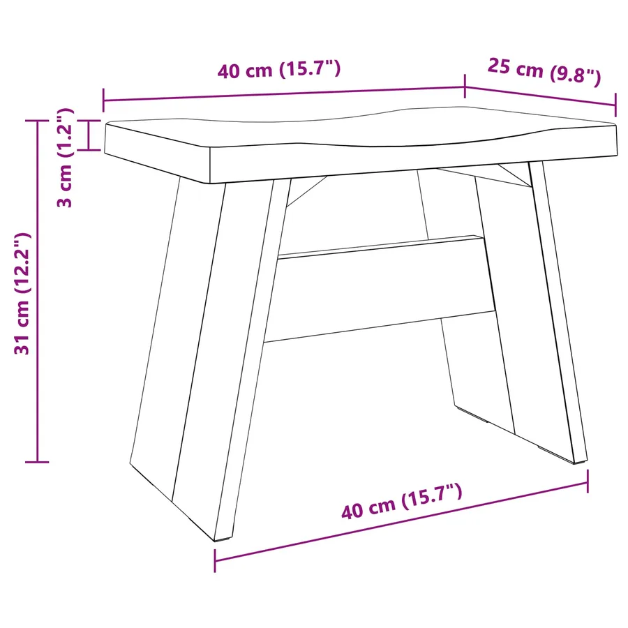 Tabouret Naturel 40 x 25 x 31 cm Bois d'Acajou - 10