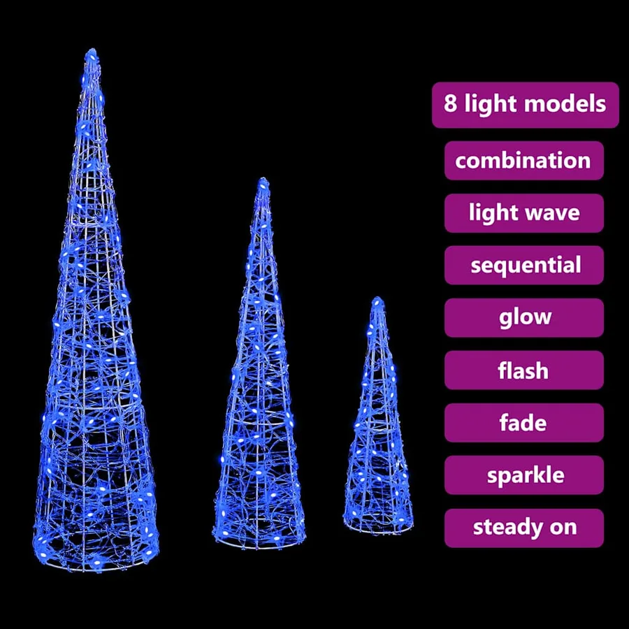Sapin de Noël avec 90 LED 3 pcs Bleu 20 x 20 x 80 cm Acrylique - 9