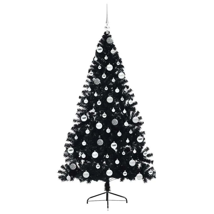Sapin de Noël artificiel pré-éclairé Noir 180 cm PVC - 4