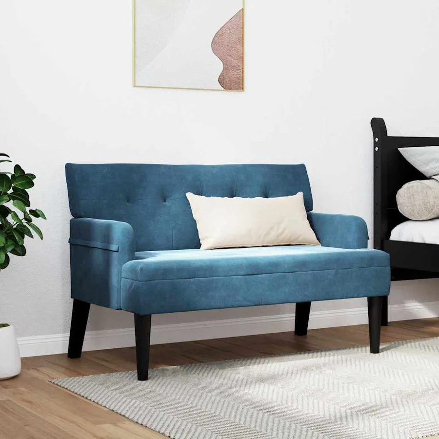 Banc Chesterfield Bleu 112 x 65,5 x 75 cm Velours - 3