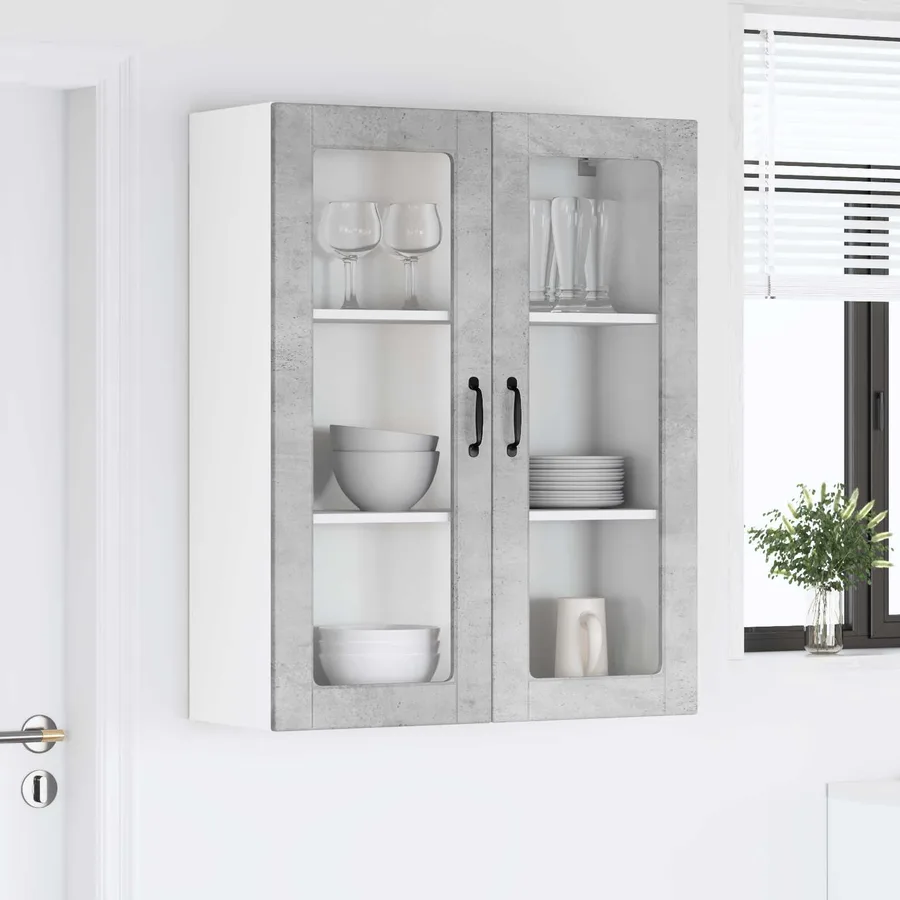 Cabinet en verre mural LUCCA Gris béton 80 x 31 x 100 cm - 4