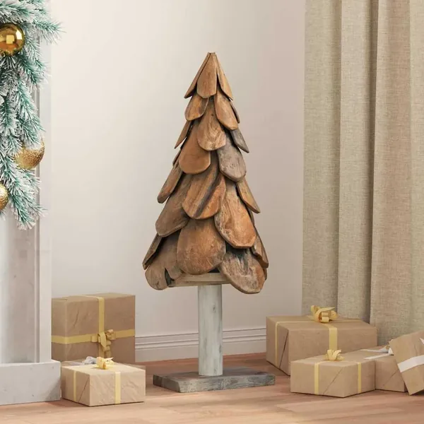 Sapin de Noël avec support Marron 91 cm Bois de teck solide