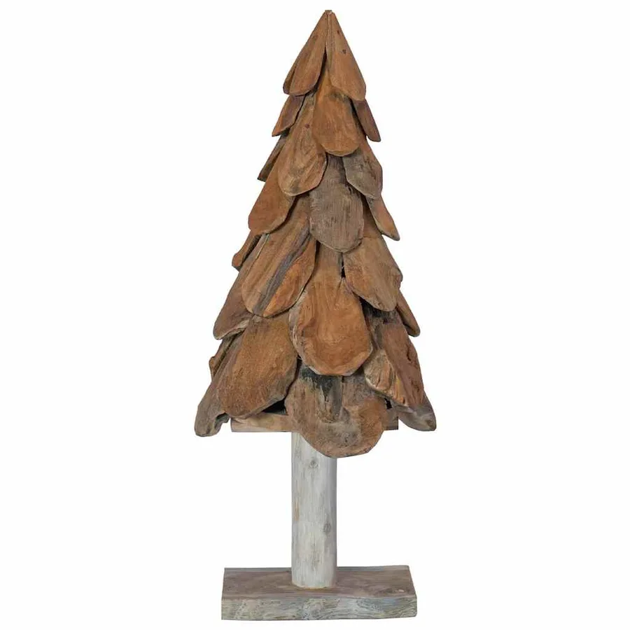 Sapin de Noël avec support Marron 91 cm Bois de teck solide - 4