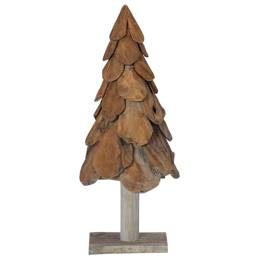 Sapin de Noël avec support Marron 91 cm Bois de teck solide - 6