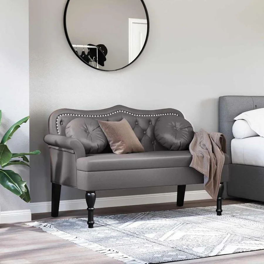 Banc Chesterfield Gris 120,5 x 65 x 75 cm Simili cuir - 3
