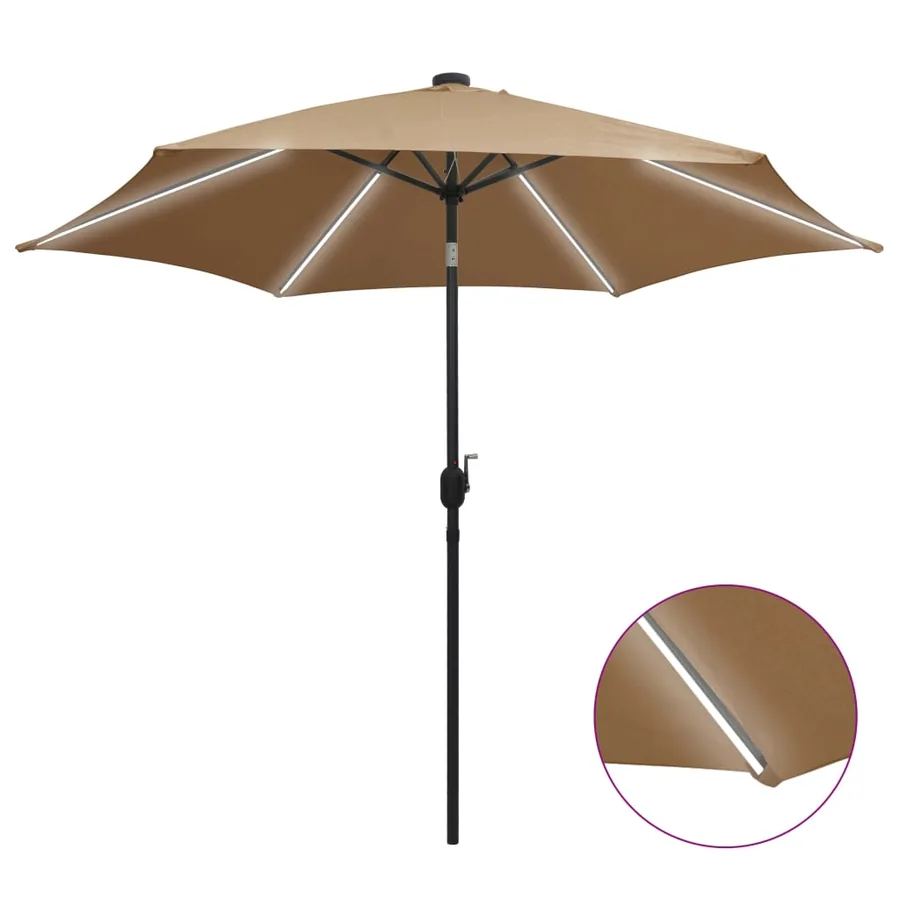 Parasol de jardin avec lumières LED et mât en aluminium taupe