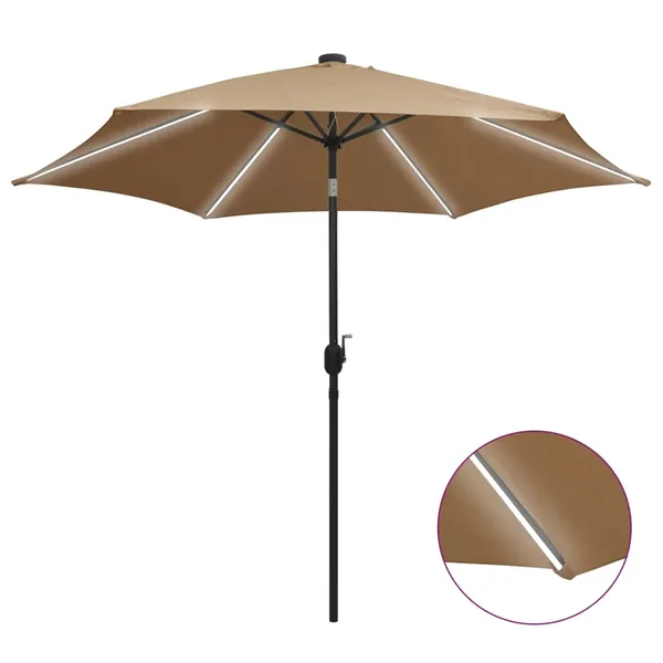 Parasol de jardin avec lumières LED et mât en aluminium taupe