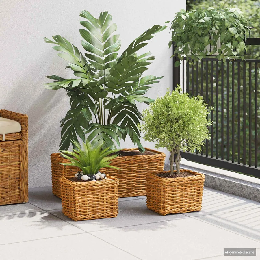 Panier de plantation 3 pc Brun Naturel Rattan Kubu - 3