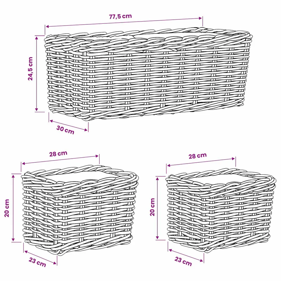 Panier de plantation 3 pc Brun Naturel Rattan Kubu - 9