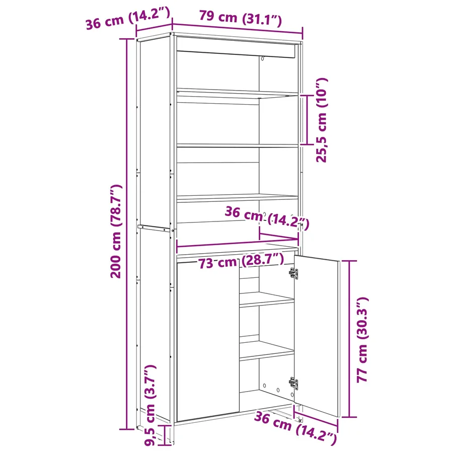 Armoires Hautes Chêne Fumé 79 x 36 x 200 cm Bois d'ingénierie - 12
