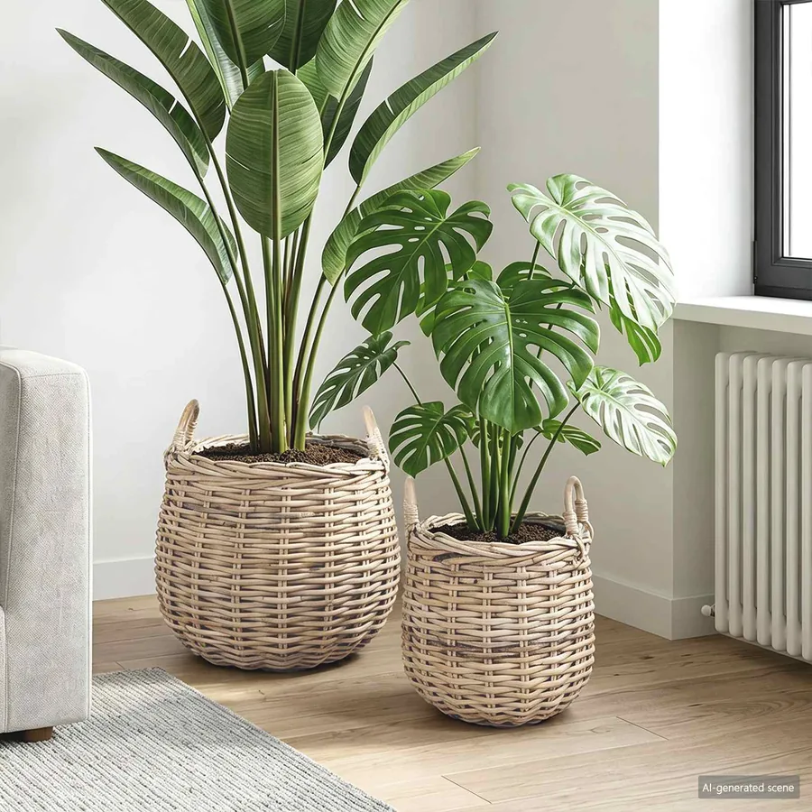 Panier à Plantes avec stockage 2 pc Gris naturel Rattan Kubu