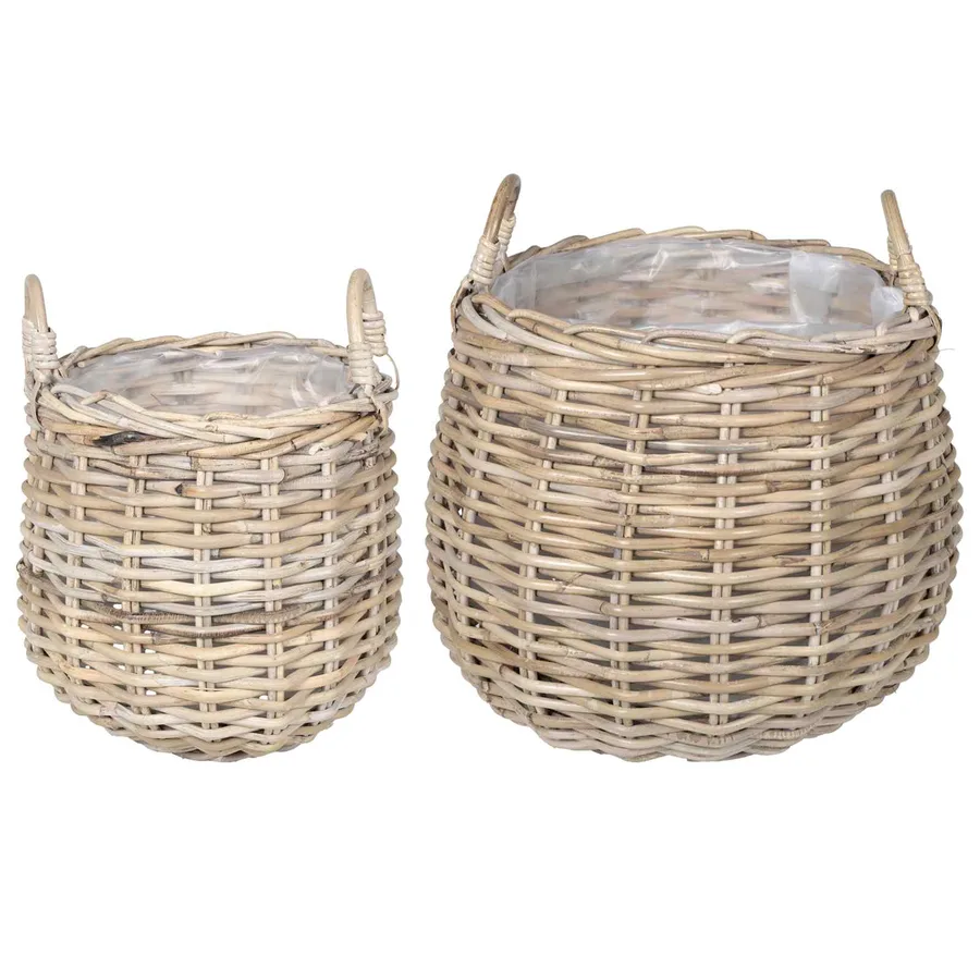 Panier à Plantes avec stockage 2 pc Gris naturel Rattan Kubu - 2