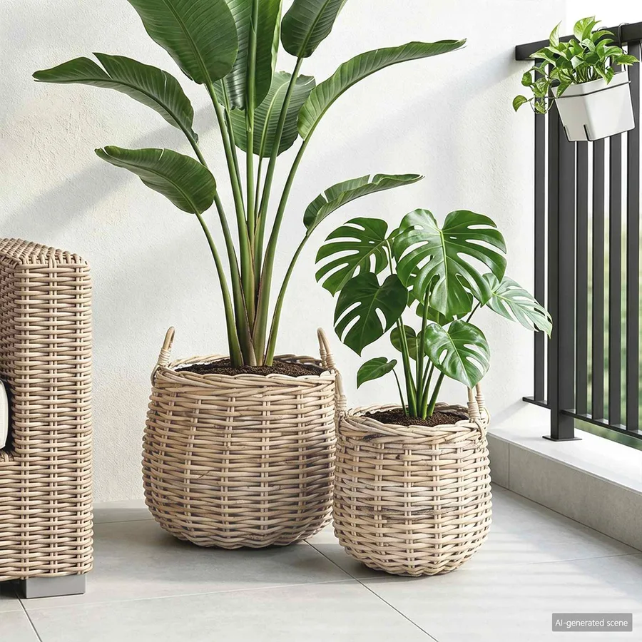 Panier à Plantes avec stockage 2 pc Gris naturel Rattan Kubu - 3