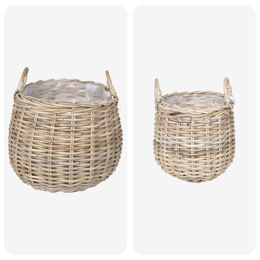 Panier à Plantes avec stockage 2 pc Gris naturel Rattan Kubu - 4