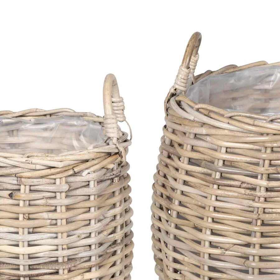 Panier à Plantes avec stockage 2 pc Gris naturel Rattan Kubu - 7