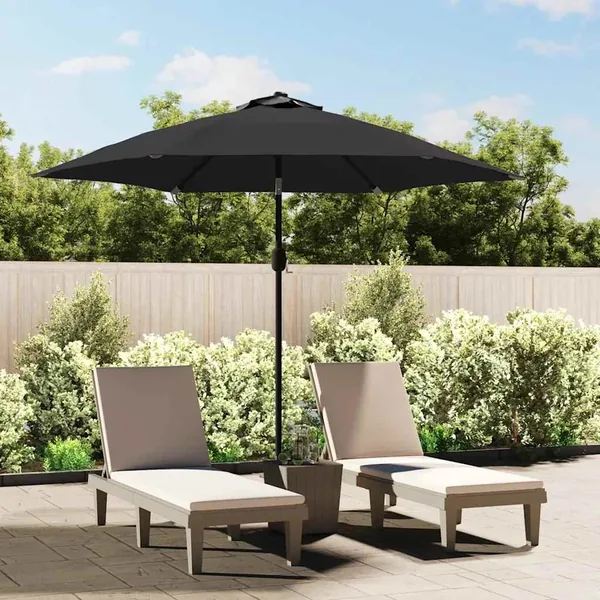 Parasol d'extérieur avec lumières LED et mât en acier Noir