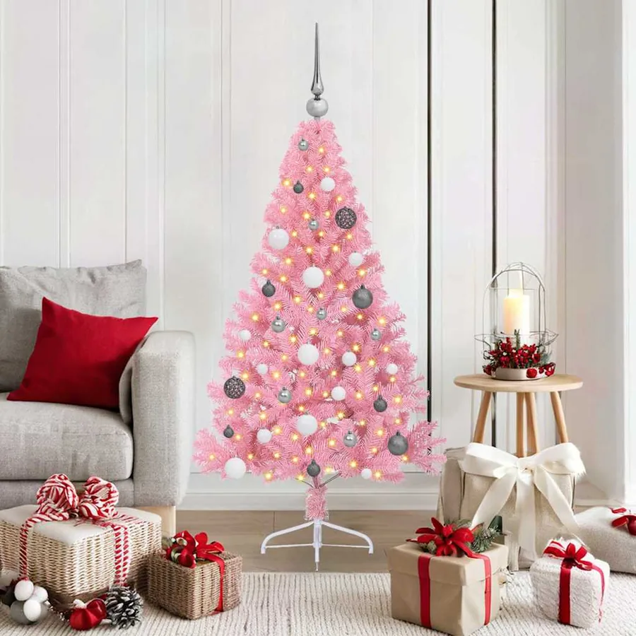 Sapin de Noël artificiel pré-éclairé Rose 150 cm PVC