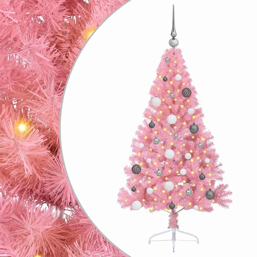 Sapin de Noël artificiel pré-éclairé Rose 150 cm PVC - 2