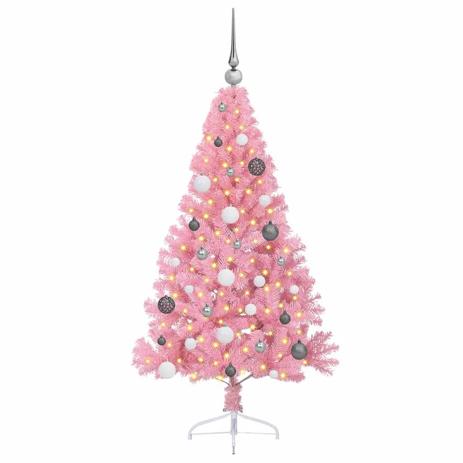 Sapin de Noël artificiel pré-éclairé Rose 150 cm PVC - 3
