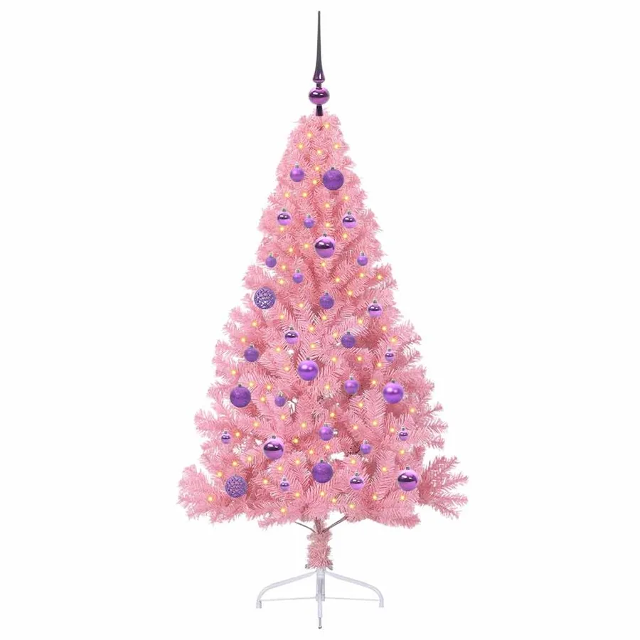 Sapin de Noël artificiel pré-éclairé Rose 150 cm PVC - 3