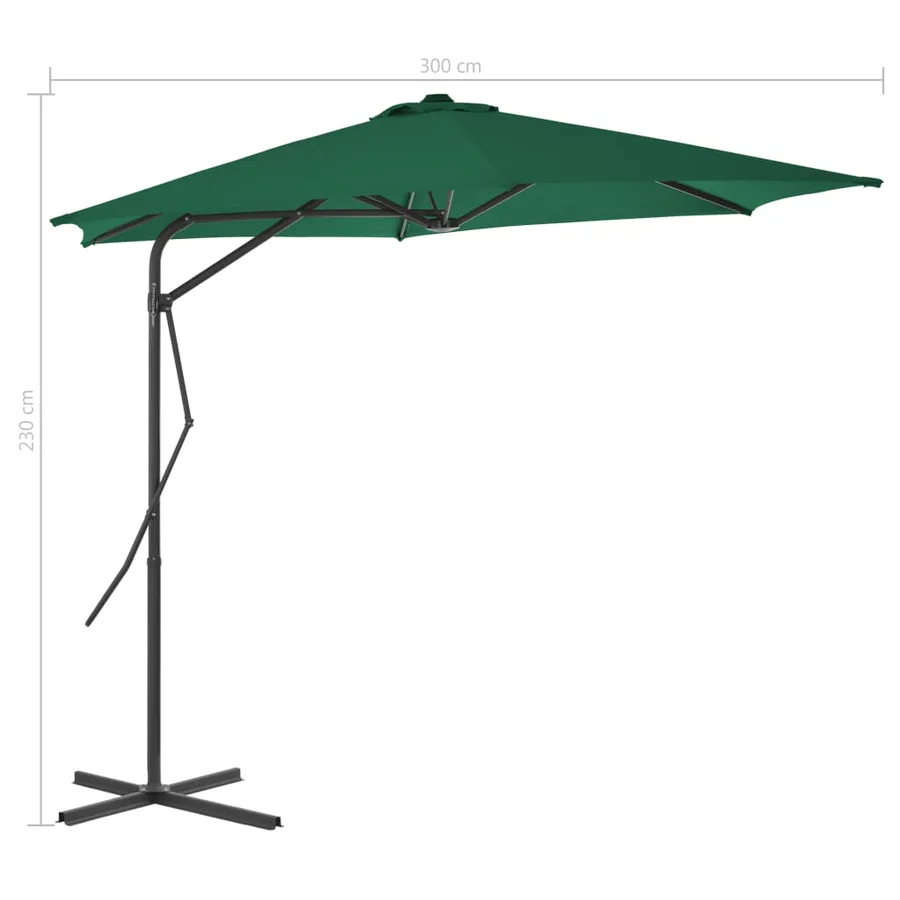 Parasol d'extérieur avec mât en acier 300 cm Vert - 7