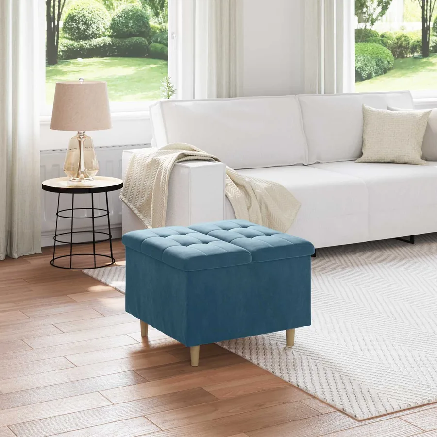 Pouf de rangement avec coussin Bleu 60 x 60 x 45 cm Velours