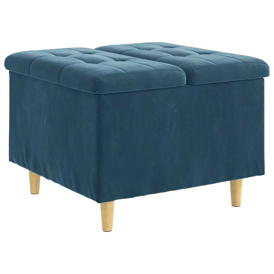 Pouf de rangement avec coussin Bleu 60 x 60 x 45 cm Velours - 2