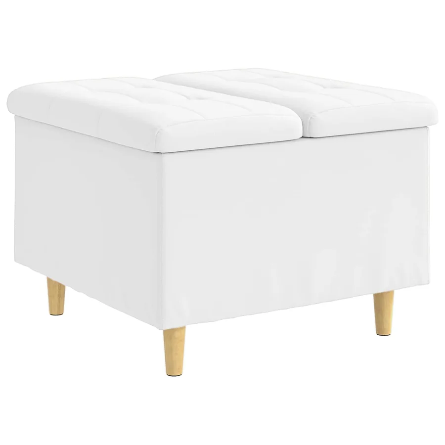 Pouf de rangement Blanc 60 x 60 x 45 cm Simili cuir - 2