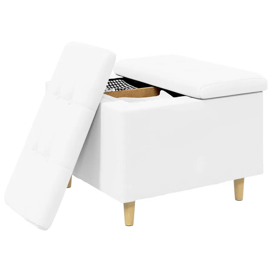 Pouf de rangement Blanc 60 x 60 x 45 cm Simili cuir - 3