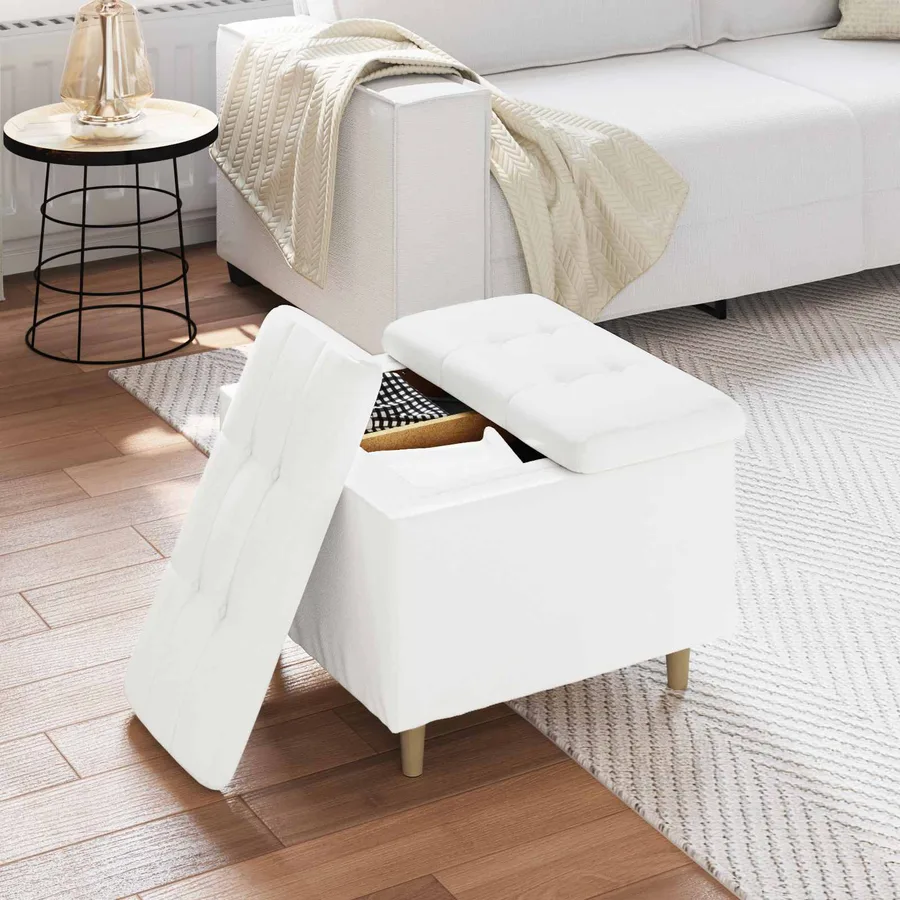 Pouf de rangement Blanc 60 x 60 x 45 cm Simili cuir - 4