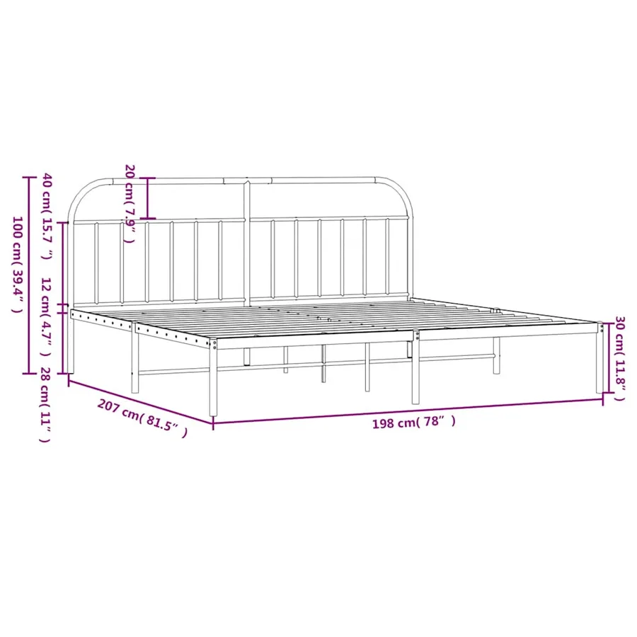 Cadre de lit métal sans matelas et tête de lit blanc 193x203 cm - 10