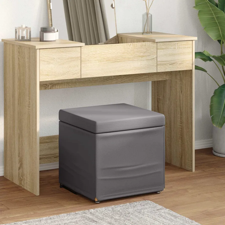 Tabouret Gris Cuir Synthétique et Bois Composite