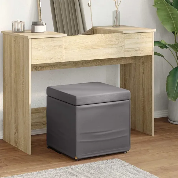 Tabouret Gris Cuir Synthétique et Bois Composite