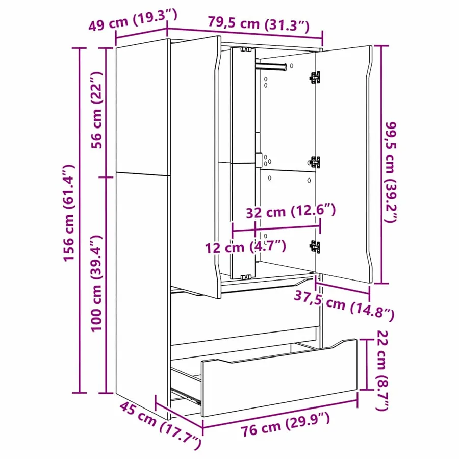 Armoire Chêne Artisanal 79,5 x 49 x 156 cm Bois d’ingénierie - 13