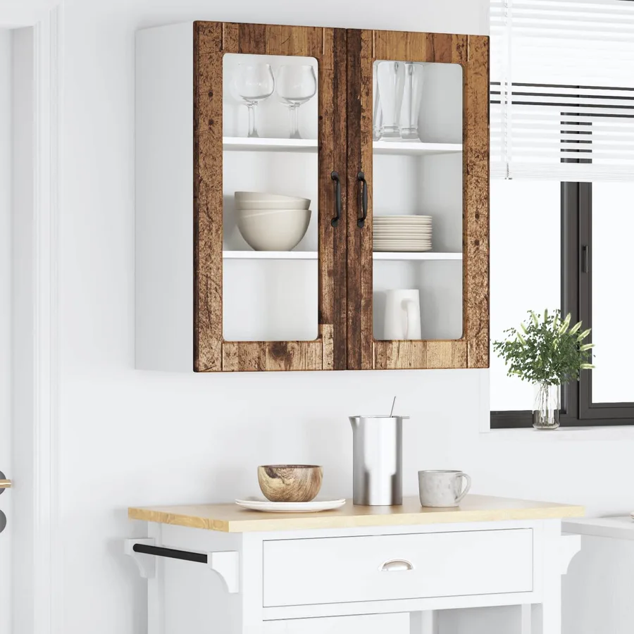 Cabinet en verre mural PORTO Bois ancien 80 x 31 x 80 cm - 4