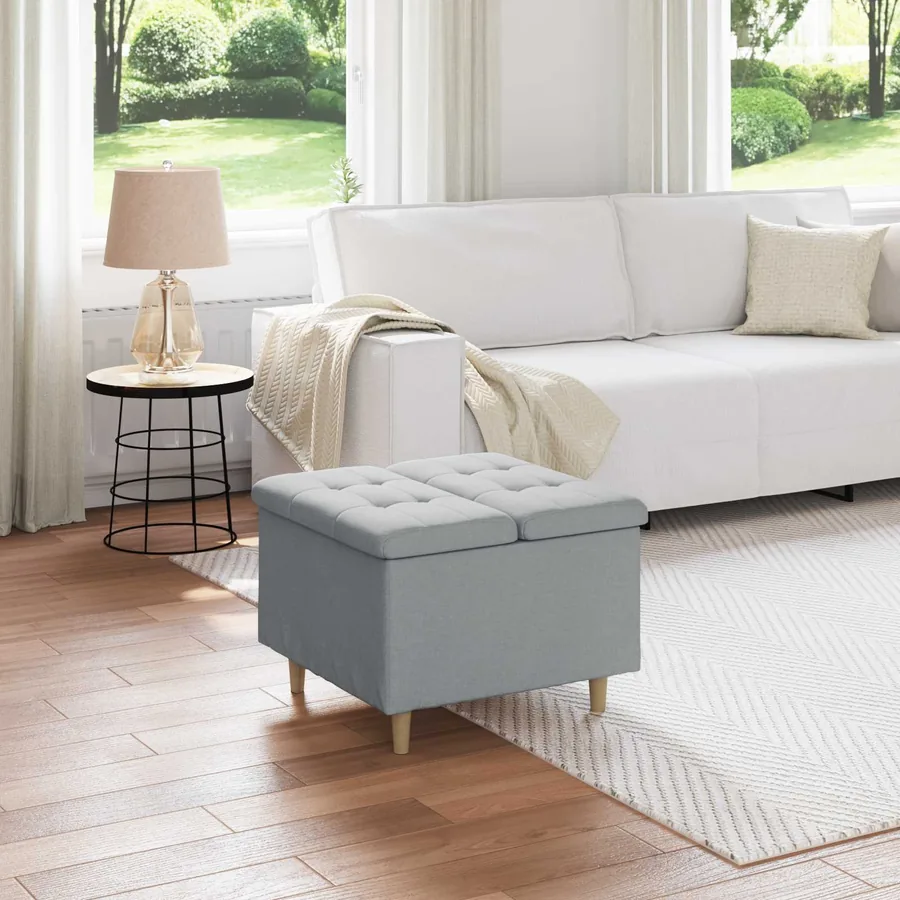Pouf de rangement avec coussin Gris clair 60 x 60 x 45 cm tissu