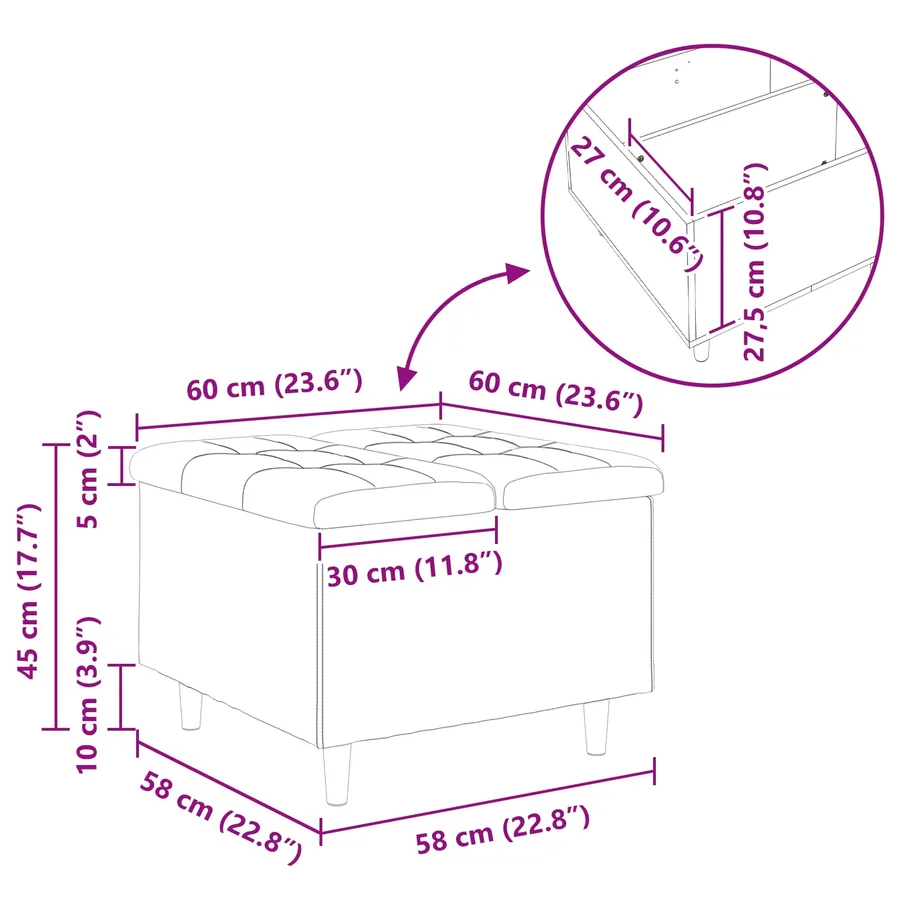 Pouf de rangement avec coussin Gris clair 60 x 60 x 45 cm tissu - 11