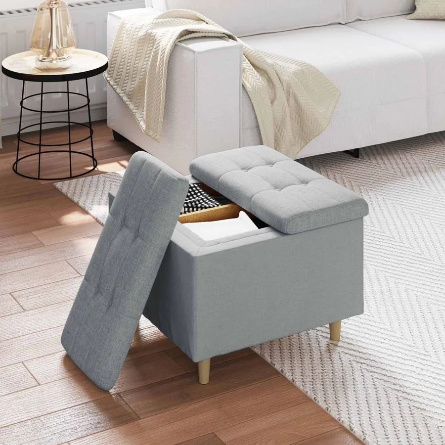 Pouf de rangement avec coussin Gris clair 60 x 60 x 45 cm tissu - 4