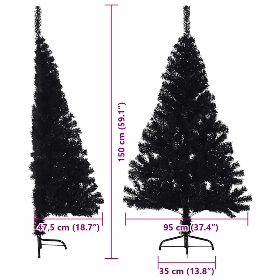 Sapin de Noël artificiel pré-éclairé Noir 150 cm PVC - 16